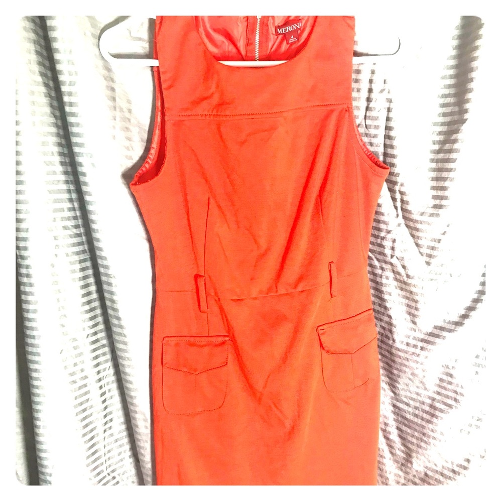 Orange office dress knee-length